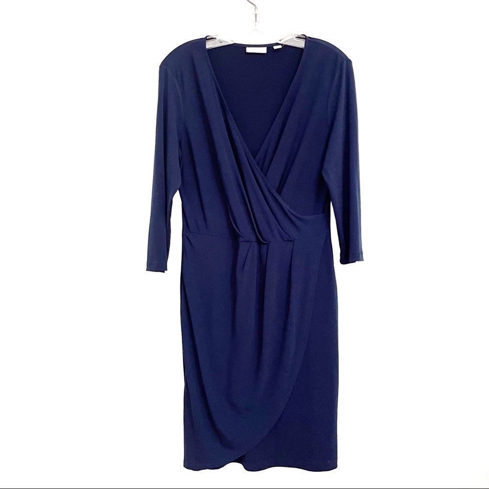 NY&Co Dress Faux Wrap Long Sleeve Navy Medium